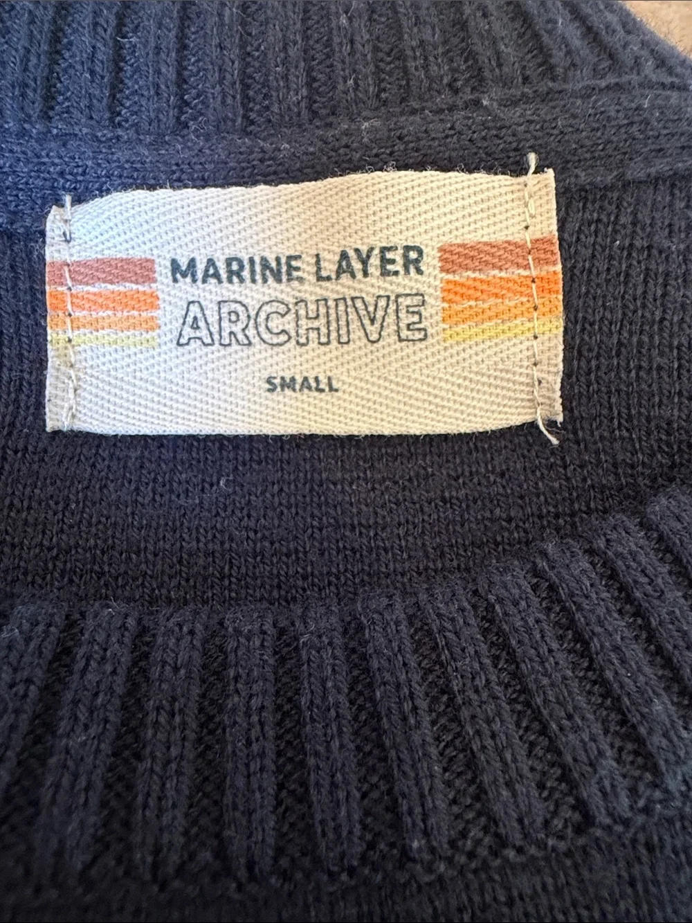 Marine Layer Men's Blue Archive Thompson Stripe Crewneck Sweater Size S